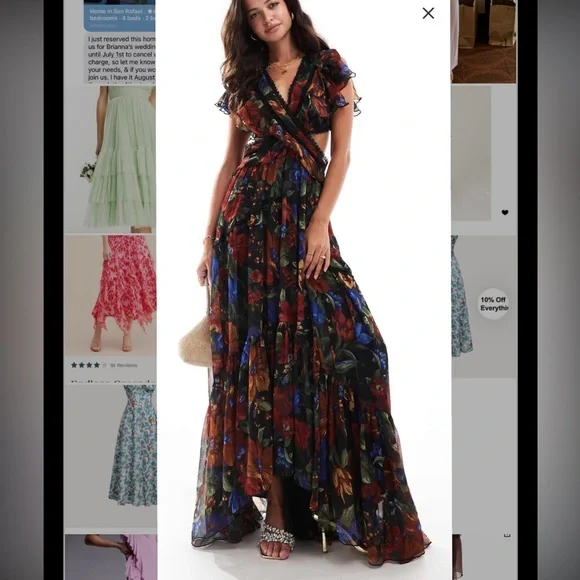 ASOS Floral Maxi Dress - Black and Red - Picture 1 of 3